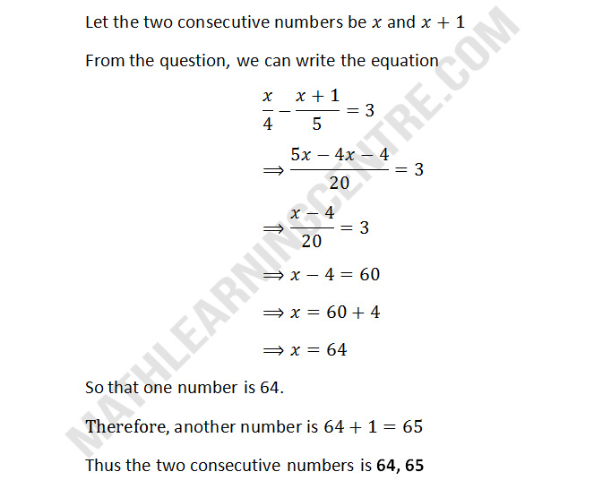 If the two consecutive numbers one-fourth of the smaller one exceeds the one-fifth of the larger one by 3. find the numbers.